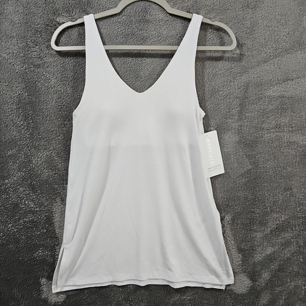Athleta White Essence Support Tank Top Removable Pads Size XS Side Slits Workout